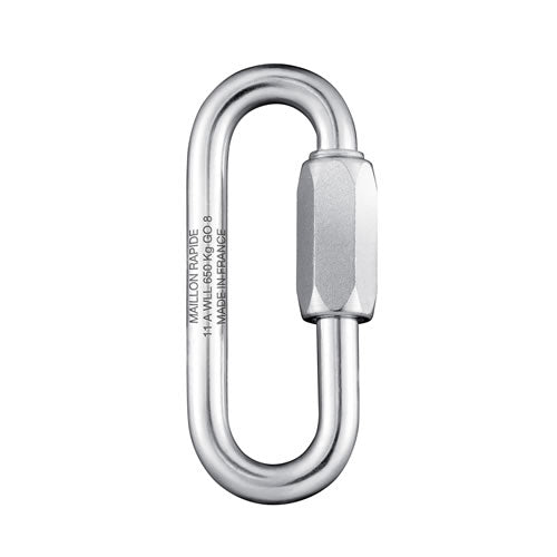 Metal carabiner on a white background